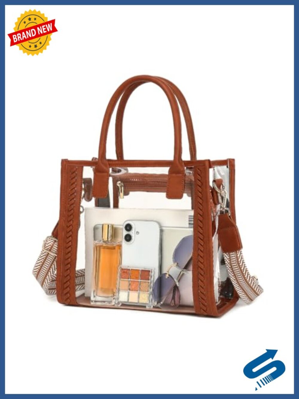 Clear Tote Bag Stadium Approved Transparent Woven Handbag Crossbody Purse